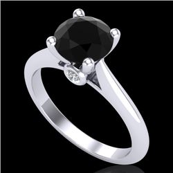 1.6 CTW Fancy Black Diamond Solitaire Engagement Art Deco Ring 18K White Gold - REF-100M2H - 38213