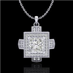 1.46 CTW Princess VS/SI Diamond Solitaire Micro Pave Necklace 18K White Gold - REF-418W2F - 37193