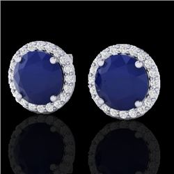 4 CTW Sapphire & Halo VS/SI Diamond Micro Pave Earrings Solitaire 18K White Gold - REF-67M3H - 21503