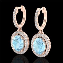 3.25 CTW Aquamarine & Micro Pave VS/SI Diamond Earrings Halo 14K Rose Gold - REF-99A6X - 20310