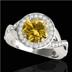 2 CTW Certified Si/I Fancy Intense Yellow Diamond Solitaire Halo Ring 10K White Gold - REF-241W5F - 