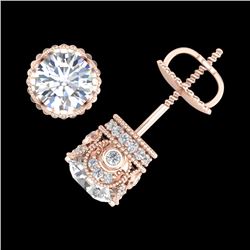 1.85 CTW VS/SI Diamond Solitaire Art Deco Stud Earrings 18K Rose Gold - REF-261F8N - 36858