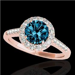 1.5 CTW Si Certified Fancy Blue Diamond Solitaire Halo Ring 10K Rose Gold - REF-169Y3K - 33487