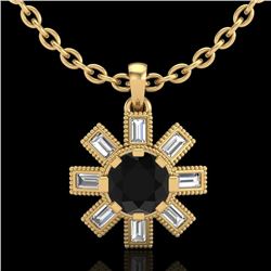 1.33 CTW Fancy Black Diamond Solitaire Art Deco Stud Necklace 18K Yellow Gold - REF-136H4A - 37872