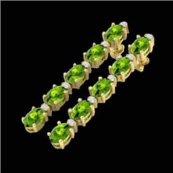 10.36 CTW Peridot & VS/SI Certified Diamond Earrings 10K Yellow Gold - REF-65W8F - 29402