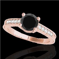 1.2 CTW Certified VS Black Diamond Solitaire Antique Ring 10K Rose Gold - REF-53M6H - 34751