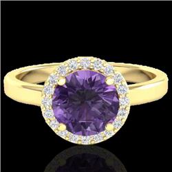 2 CTW Amethyst & Halo VS/SI Diamond Micro Pave Ring Solitaire 18K Yellow Gold - REF-48Y5K - 21618