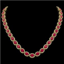 52.15 CTW Ruby & Diamond Halo Necklace 10K Yellow Gold - REF-655F3N - 40558