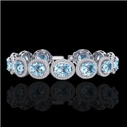 30 CTW Sky Blue Topaz & Micro Pave VS/SI Diamond Bracelet 10K White Gold - REF-360T2M - 22699