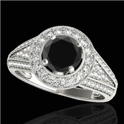 1.7 CTW Certified VS Black Diamond Solitaire Halo Ring 10K White Gold - REF-91T3M - 33970