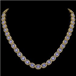 31.96 CTW Tanzanite & Diamond Halo Necklace 10K Yellow Gold - REF-604K2W - 40411