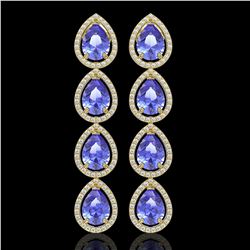 11.2 CTW Tanzanite & Diamond Halo Earrings 10K Yellow Gold - REF-286W9F - 41293