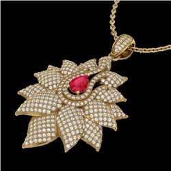 3 CTW Ruby & Micro Pave VS/SI Diamond Designer Necklace 18K Yellow Gold - REF-257K3W - 22564