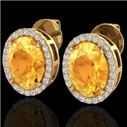 5.50 CTW Citrine & Micro VS/SI Diamond Halo Earrings 18K Yellow Gold - REF-63F3N - 20247