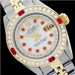 Rolex Men's Two Tone 14K Gold/SS, QuickSet, Diam/Ruby Dial & Diam/Ruby Bezel - REF-575W3H