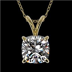 1 CTW Certified VS/SI Quality Cushion Cut Diamond Necklace 10K Yellow Gold - REF-267T8M - 33200