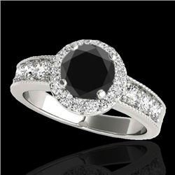 2.1 CTW Certified VS Black Diamond Solitaire Halo Ring 10K White Gold - REF-102N9Y - 34543