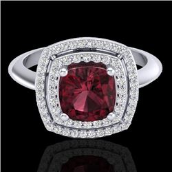 2.27 CTW Garnet & Micro VS/SI Diamond Pave Halo Ring 18K White Gold - REF-65F3N - 20762