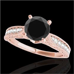 1.5 CTW Certified VS Black Diamond Solitaire Antique Ring 10K Rose Gold - REF-52H5A - 34733