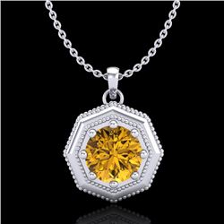 0.75 CTW Intense Fancy Yellow Diamond Art Deco Stud Necklace 18K White Gold - REF-100K2W - 37945