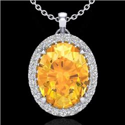 2.75 CTW Citrine & Micro VS/SI Diamond Halo Solitaire Necklace 18K White Gold - REF-48T4M - 20585