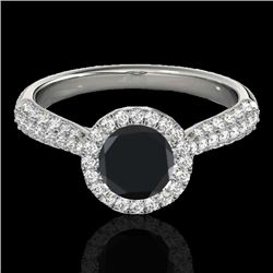 1.4 CTW Certified VS Black Diamond Solitaire Halo Ring 10K White Gold - REF-63T5M - 33301