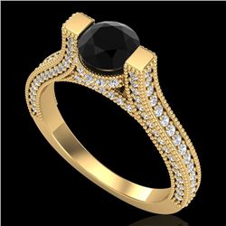 2 CTW Fancy Black Diamond Solitaire Engagement Micro Pave Ring 18K Yellow Gold - REF-160H2A - 37620