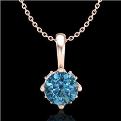 0.62 CTW Fancy Intense Blue Diamond Solitaire Art Deco Necklace 18K Rose Gold - REF-67K3W - 37797