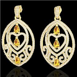 7 CTW Yellow Sapphire & Micro Pave VS/SI Diamond Heart Earrings 18K Yellow Gold - REF-381T8M - 21167