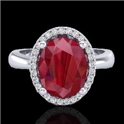 3 CTW Ruby And Micro Pave VS/SI Diamond Ring Halo 18K White Gold - REF-64A9X - 21112