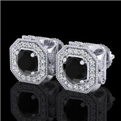 2.75 CTW Fancy Black Diamond Solitaire Art Deco Stud Earrings 18K White Gold - REF-178W2F - 38283