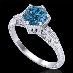 1.17 CTW Fancy Intense Blue Diamond Solitaire Art Deco Ring 18K White Gold - REF-180X2T - 38034