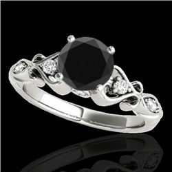 1.15 CTW Certified VS Black Diamond Solitaire Antique Ring 10K White Gold - REF-52K2W - 34813