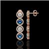 Image 2 : 5.42 CTW Blue & White Diamond Designer Earrings 18K Rose Gold - REF-685W3F - 42594