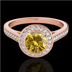 1.3 CTW Certified Si/I Fancy Intense Yellow Diamond Solitaire Halo Ring 10K Rose Gold - REF-168H4A -