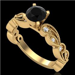 1.01 CTW Fancy Black Diamond Solitaire Engagement Art Deco Ring 18K Yellow Gold - REF-87M3H - 38271