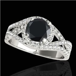 1.5 CTW Certified VS Black Diamond Solitaire Halo Ring 10K White Gold - REF-85A8X - 33835