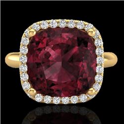 6 CTW Garnet And Micro Pave Halo VS/SI Diamond Ring Solitaire 18K Yellow Gold - REF-56H9A - 23101