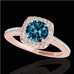 1.25 CTW Si Certified Fancy Blue Diamond Solitaire Halo Ring 10K Rose Gold - REF-161X8T - 33829