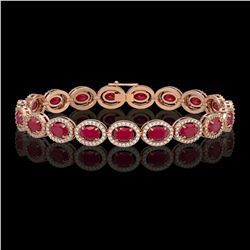 15.2 CTW Ruby & Diamond Halo Bracelet 10K Rose Gold - REF-255N3Y - 40455