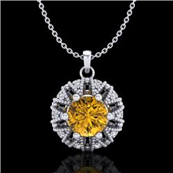 1.2 CTW Intense Fancy Yellow Diamond Art Deco Stud Necklace 18K White Gold - REF-134K5W - 37742