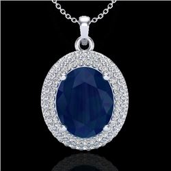 4.50 CTW Sapphire & Micro Pave VS/SI Diamond Necklace 18K White Gold - REF-120F9N - 20573