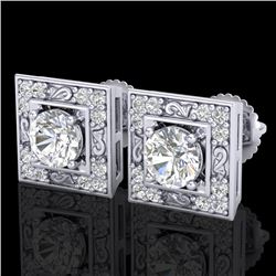 1.63 CTW VS/SI Diamond Solitaire Art Deco Stud Earrings 18K White Gold - REF-254K5W - 37268