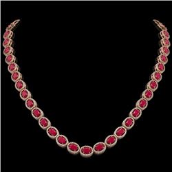 34.11 CTW Ruby & Diamond Halo Necklace 10K Rose Gold - REF-562X9T - 40404