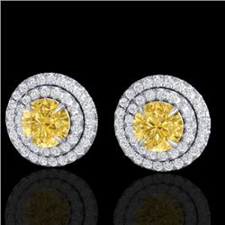 2 CTW Citrine & Micro Pave VS/SI Diamond Stud Earrings Double Halo 18K White Gold - REF-85W5F - 2146