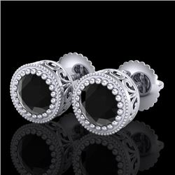 1.09 CTW Fancy Black Diamond Solitaire Art Deco Stud Earrings 18K White Gold - REF-50F2N - 37478