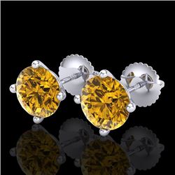 3.01 CTW Intense Fancy Yellow Diamond Art Deco Stud Earrings 18K White Gold - REF-472W8F - 38260