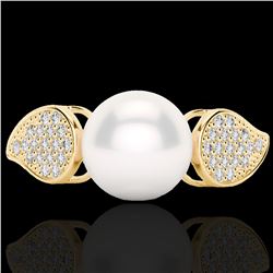 0.27 CTW Micro Pave VS/SI Diamond & Pearl Designer Ring 18K Yellow Gold - REF-45H3A - 22645