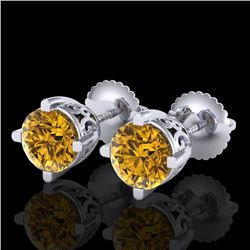 1.5 CTW Intense Fancy Yellow Diamond Art Deco Stud Earrings 18K White Gold - REF-263N6Y - 38071