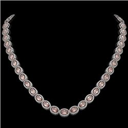 31.96 CTW Morganite & Diamond Halo Necklace 10K White Gold - REF-604N2Y - 40412